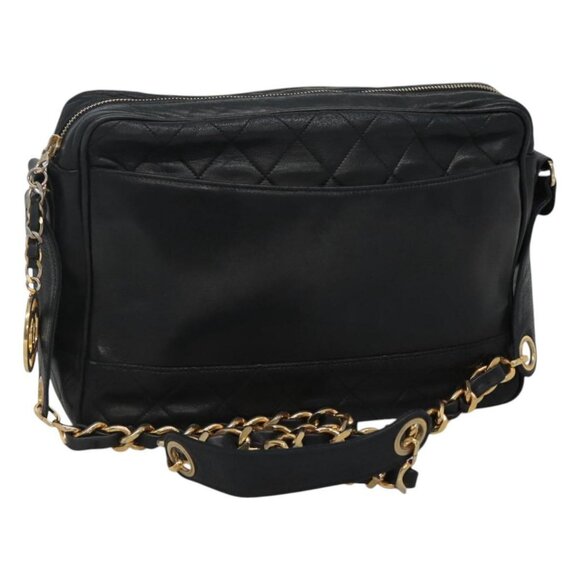 CHANEL Matelasse Chain Shoulder Bag Lamb Skin Gold Black CC Auth am8016 - Picture 1 of 16